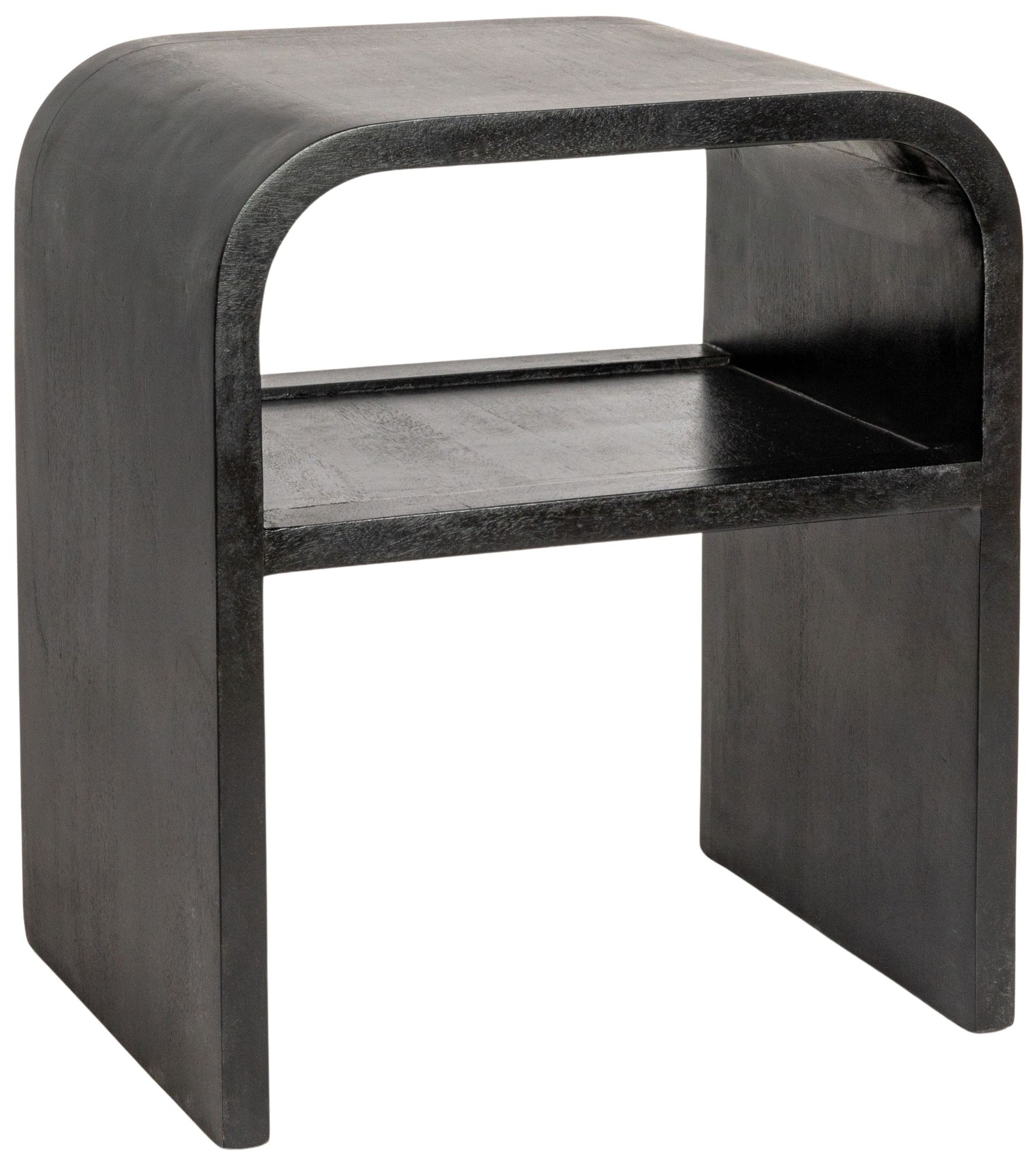 Image 2 Modern Waterfall Edge Mango Wood End Table with Shelf, Black
