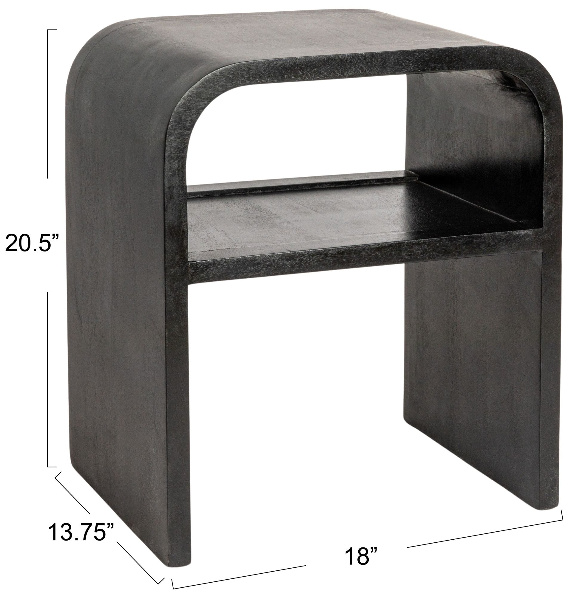 Image 3 Modern Waterfall Edge Mango Wood End Table with Shelf, Black more views