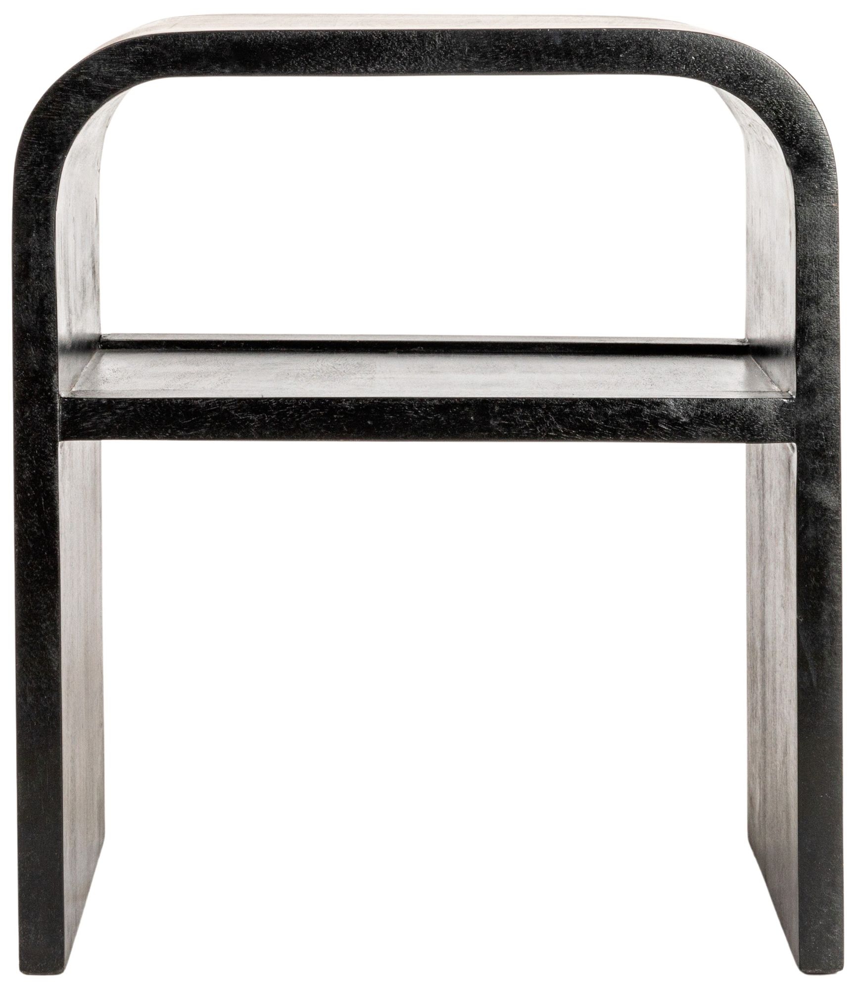 Image 4 Modern Waterfall Edge Mango Wood End Table with Shelf, Black more views