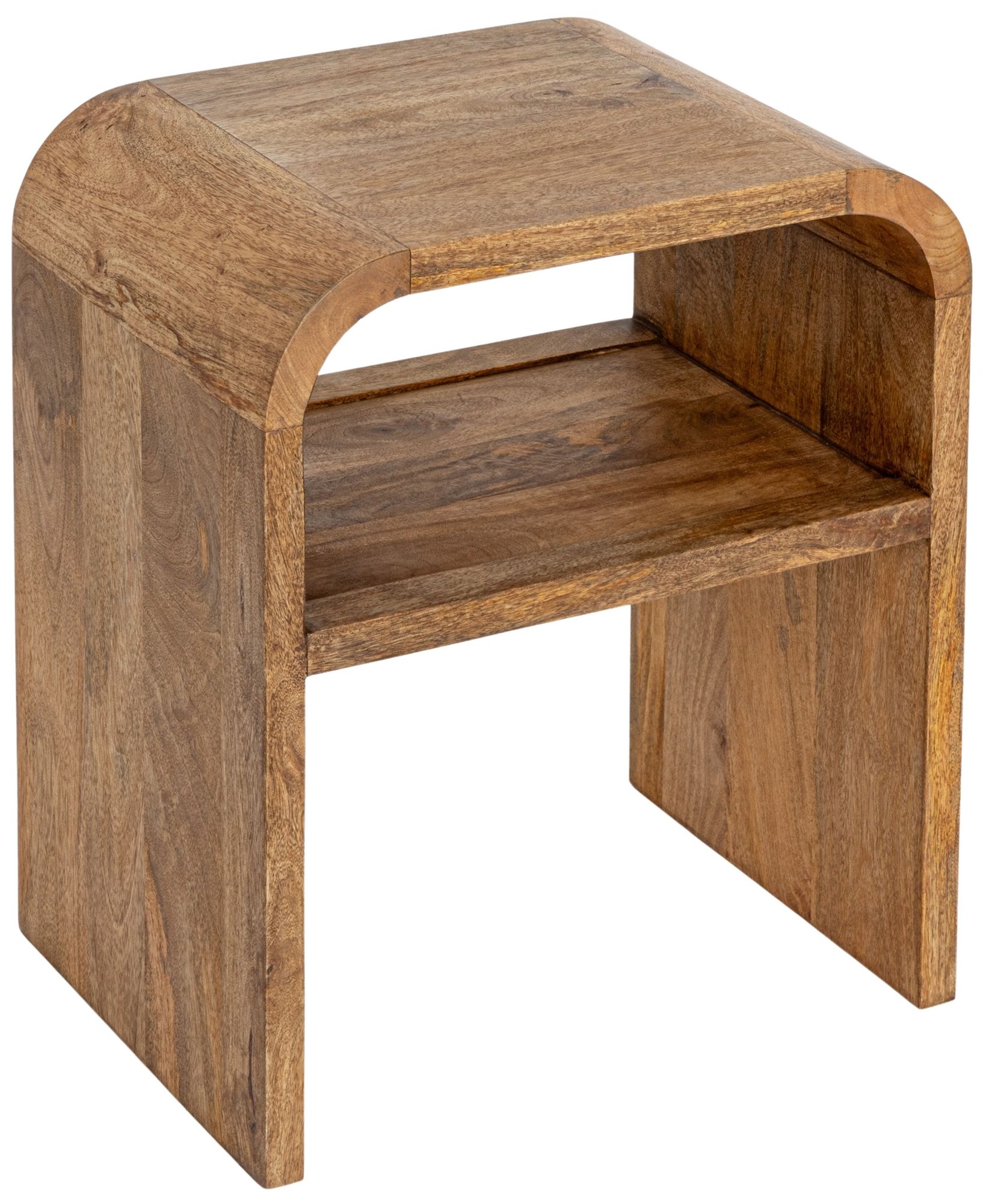 Image 2 Modern Waterfall Edge Mango Wood End Table with Shelf, Natural