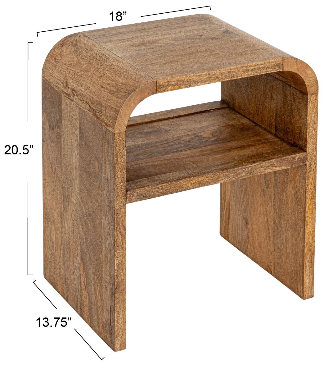 Image 3 Modern Waterfall Edge Mango Wood End Table with Shelf, Natural more views
