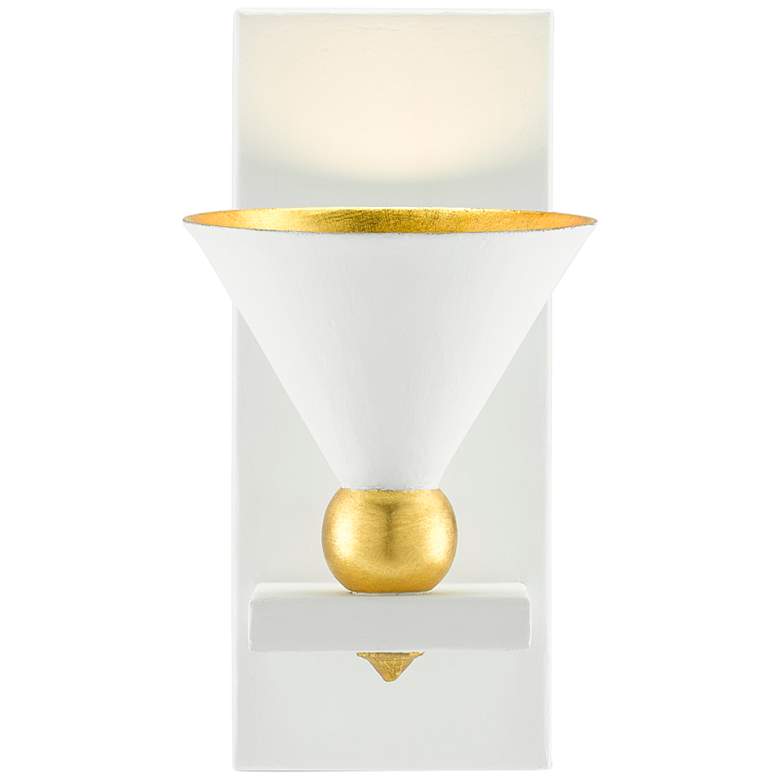 Moderne 12&quot; High Gesso White and Gold Leaf Wall Sconce