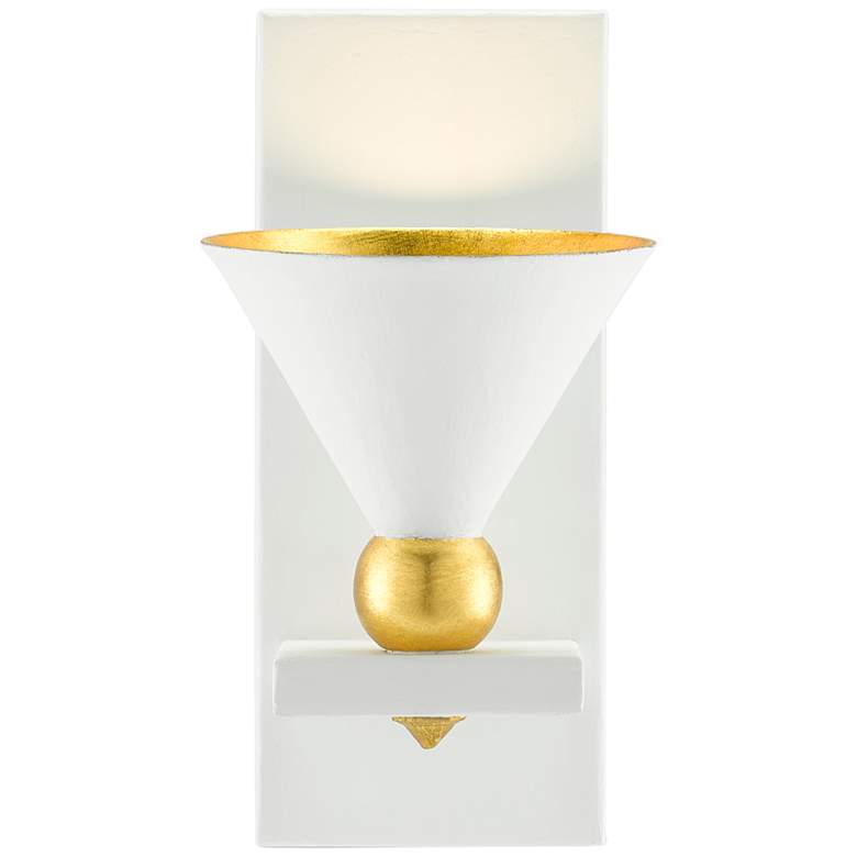 Image 1 Moderne 12" High Gesso White and Gold Leaf Wall Sconce