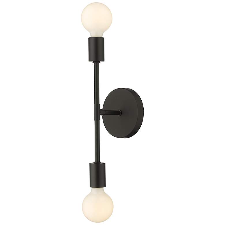 Image 2 Modernist 14 3/4" High Matte Black Metal 2-Light Wall Sconce