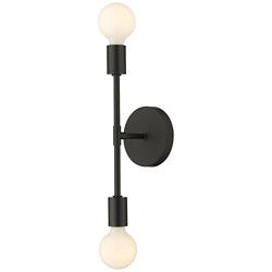 Modernist 14 3/4" High Matte Black Metal 2-Light Wall Sconce