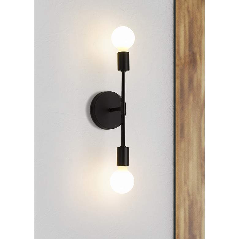 Image 1 Modernist 14 3/4" High Matte Black Metal 2-Light Wall Sconce