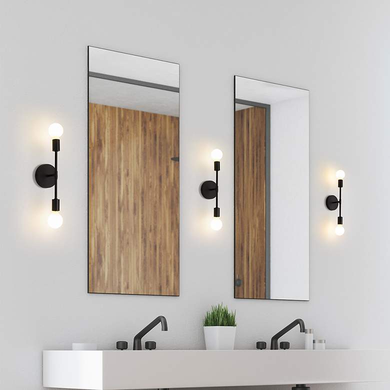 Image 4 Modernist 14 3/4" High Matte Black Metal 2-Light Wall Sconce more views