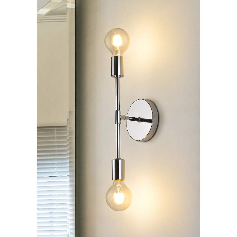 Image 1 Modernist 15 3/4" High Chrome Metal 2-Light Wall Sconce