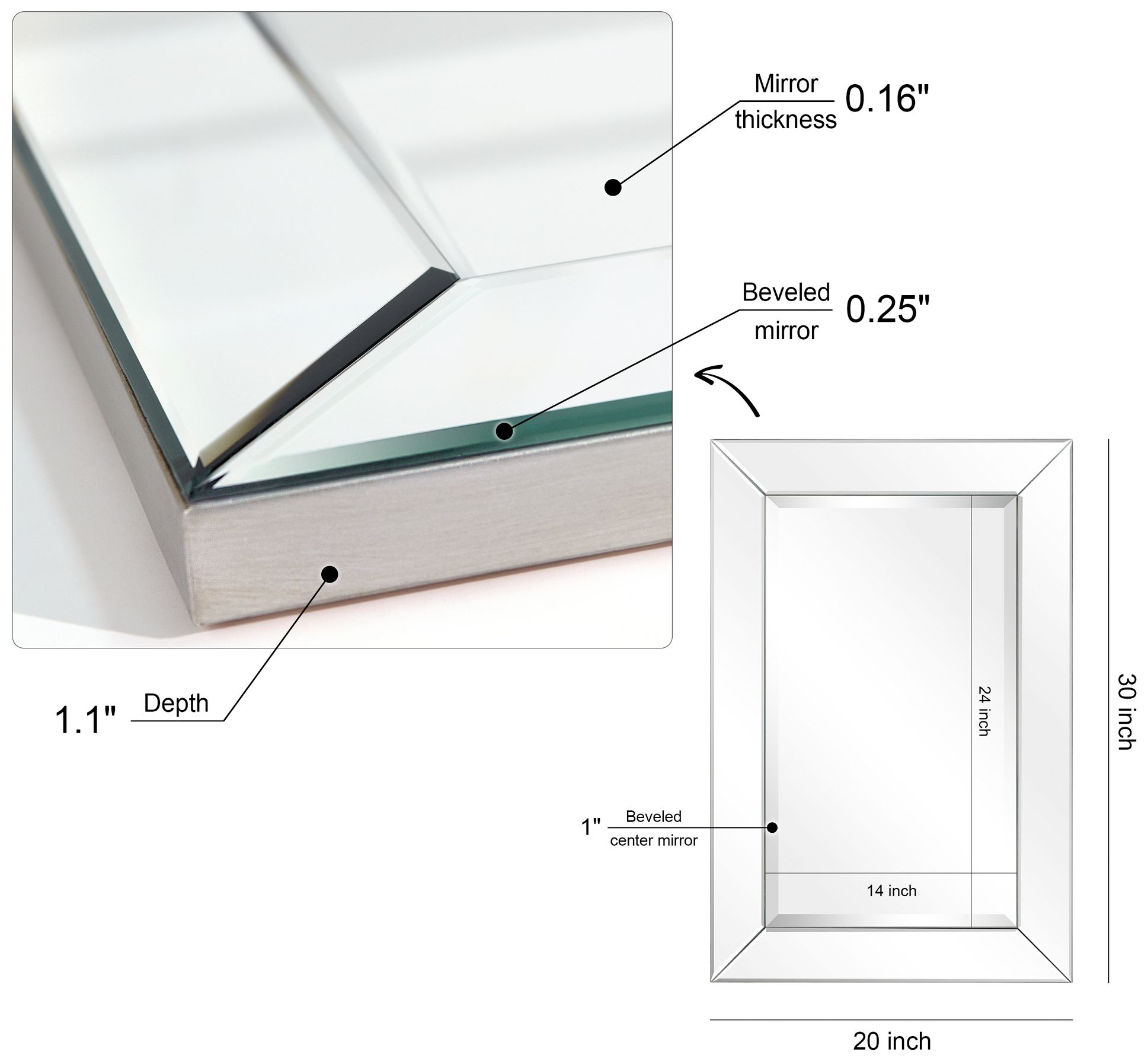 Moderno Beveled 20" x 30" Rectangular Wall Mirror