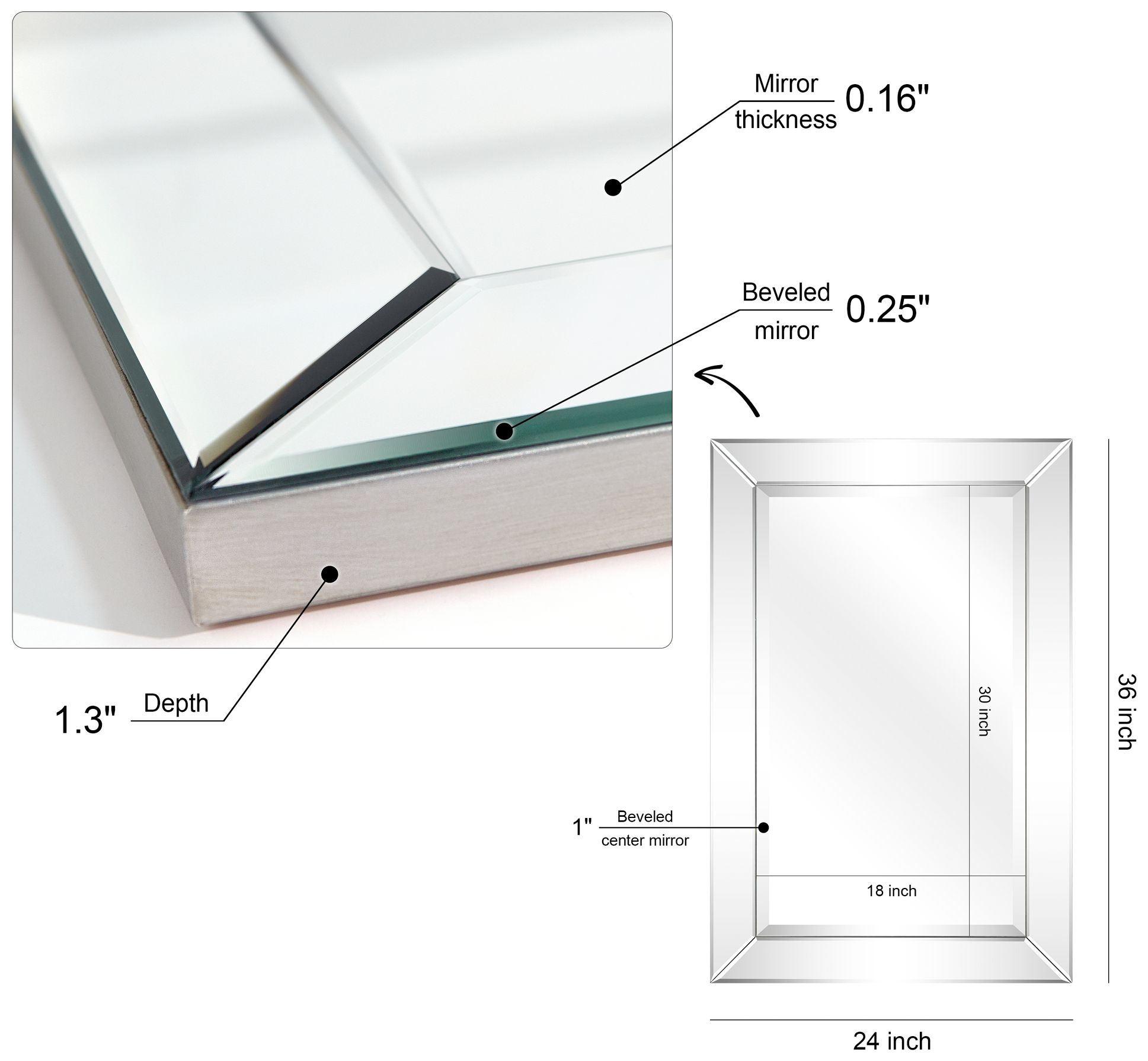 Moderno Beveled 24" x 36" Rectangular Wall Mirror