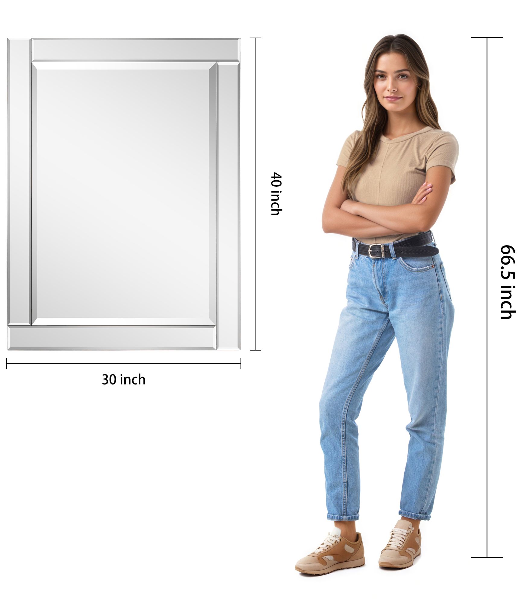 Moderno Beveled 40" x 30" Oversized Rectangular Wall Mirror