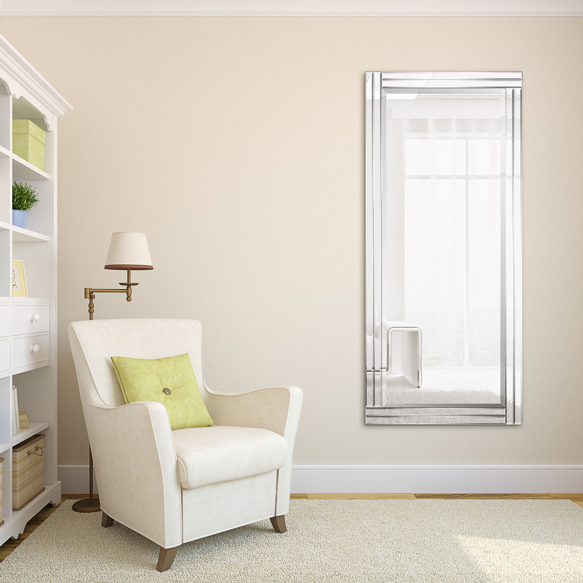 Moderno Clear 24" x 54" Stepped Beveled Wall Mirror in scene