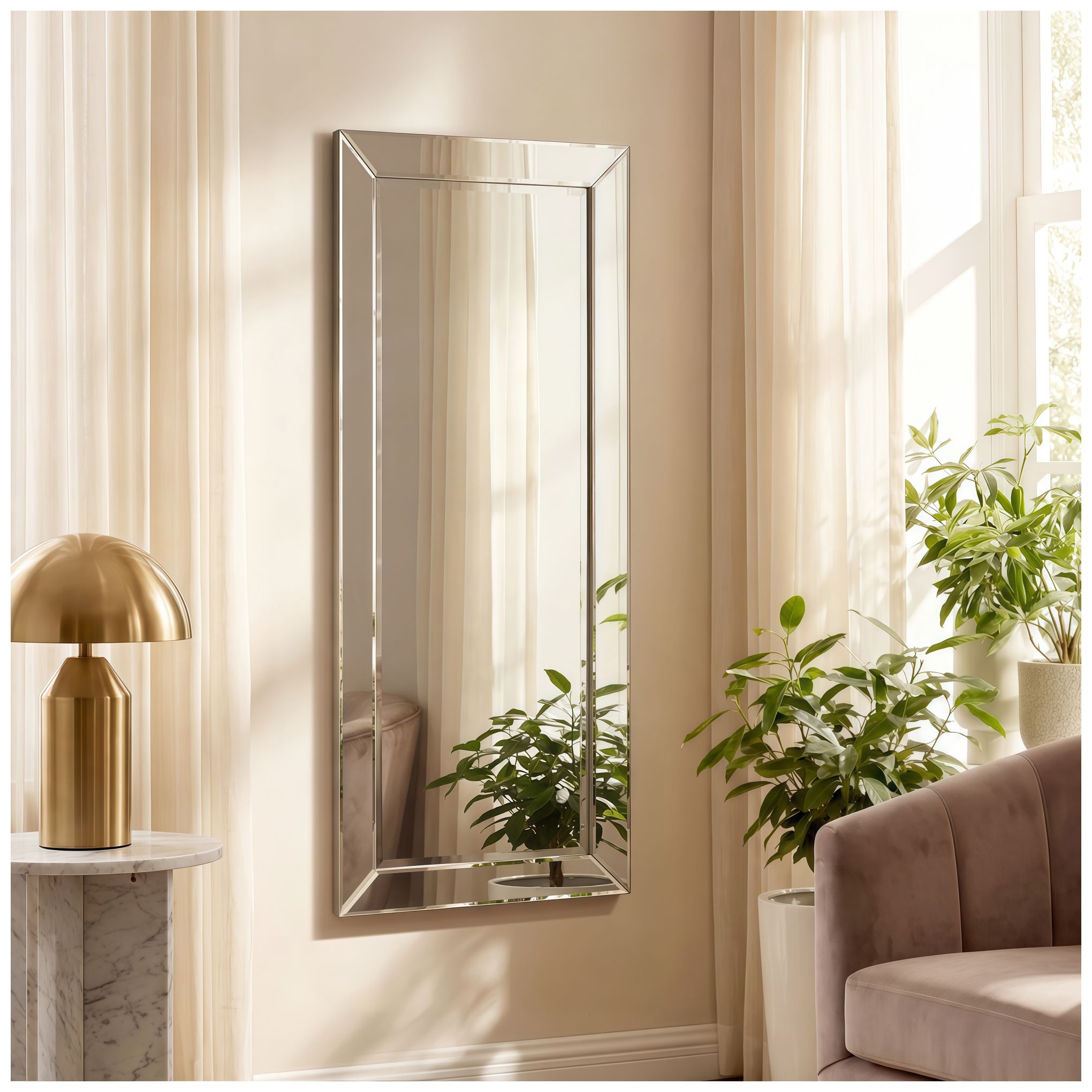 Moderno Clear 24" x 54" Wood Rectangular Wall Mirror in scene