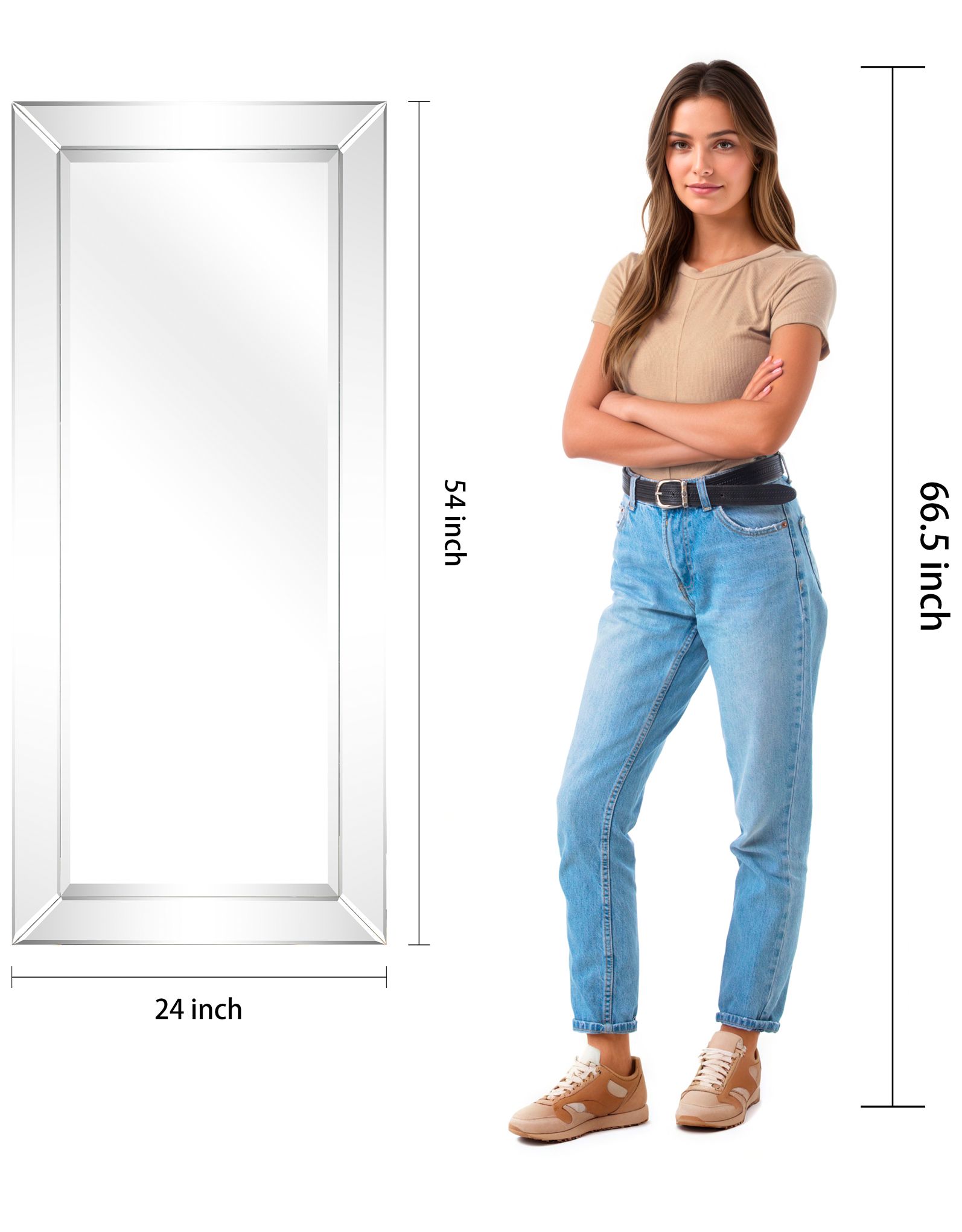 Moderno Clear 24" x 54" Wood Rectangular Wall Mirror in scene