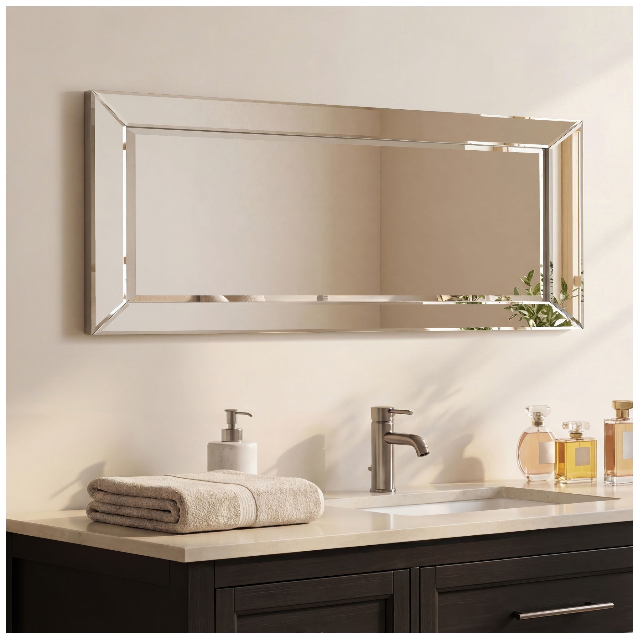 Moderno Clear 24" x 54" Wood Rectangular Wall Mirror in scene
