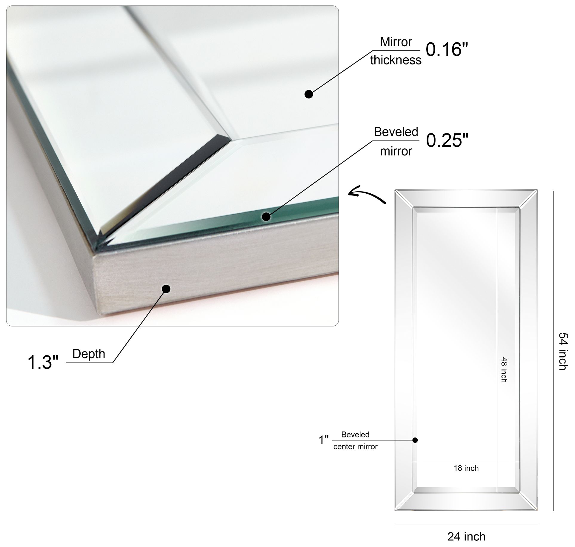 Moderno Clear 24" x 54" Wood Rectangular Wall Mirror in scene