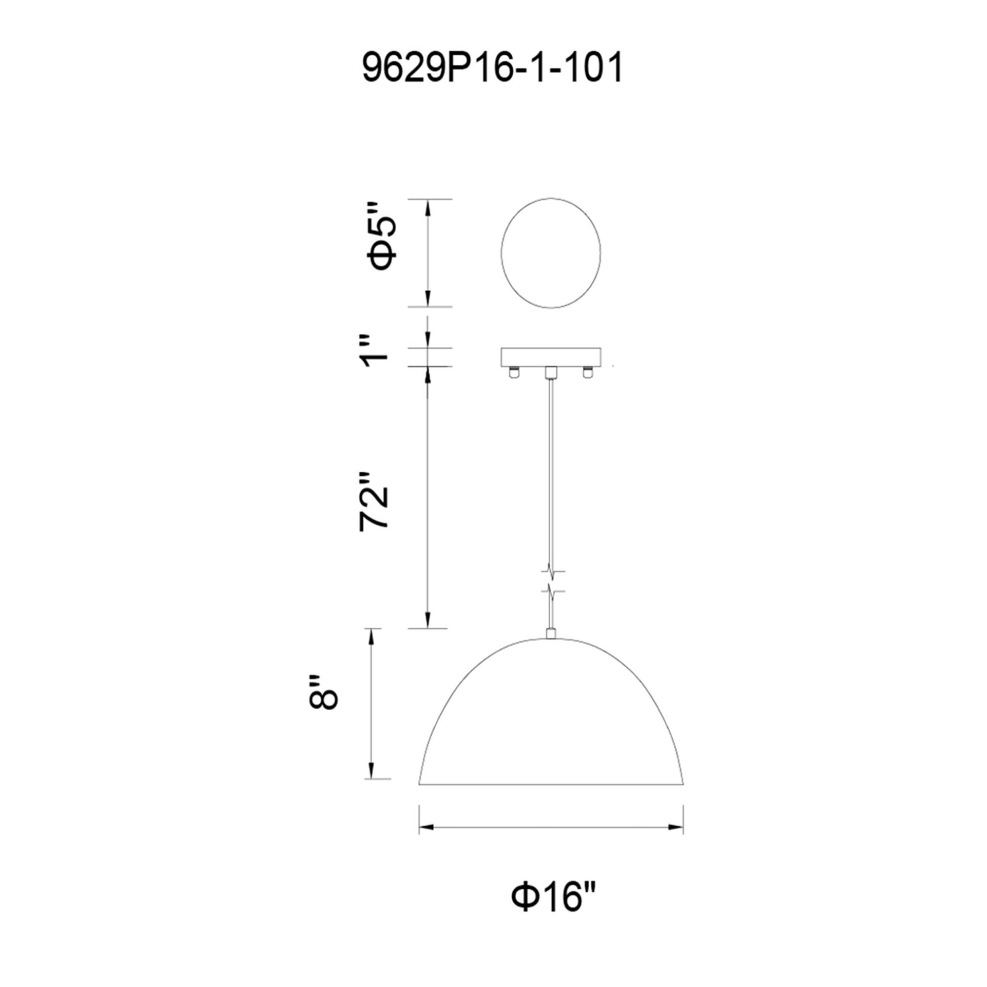 Modest 1 Light 16in Black Down Pendant