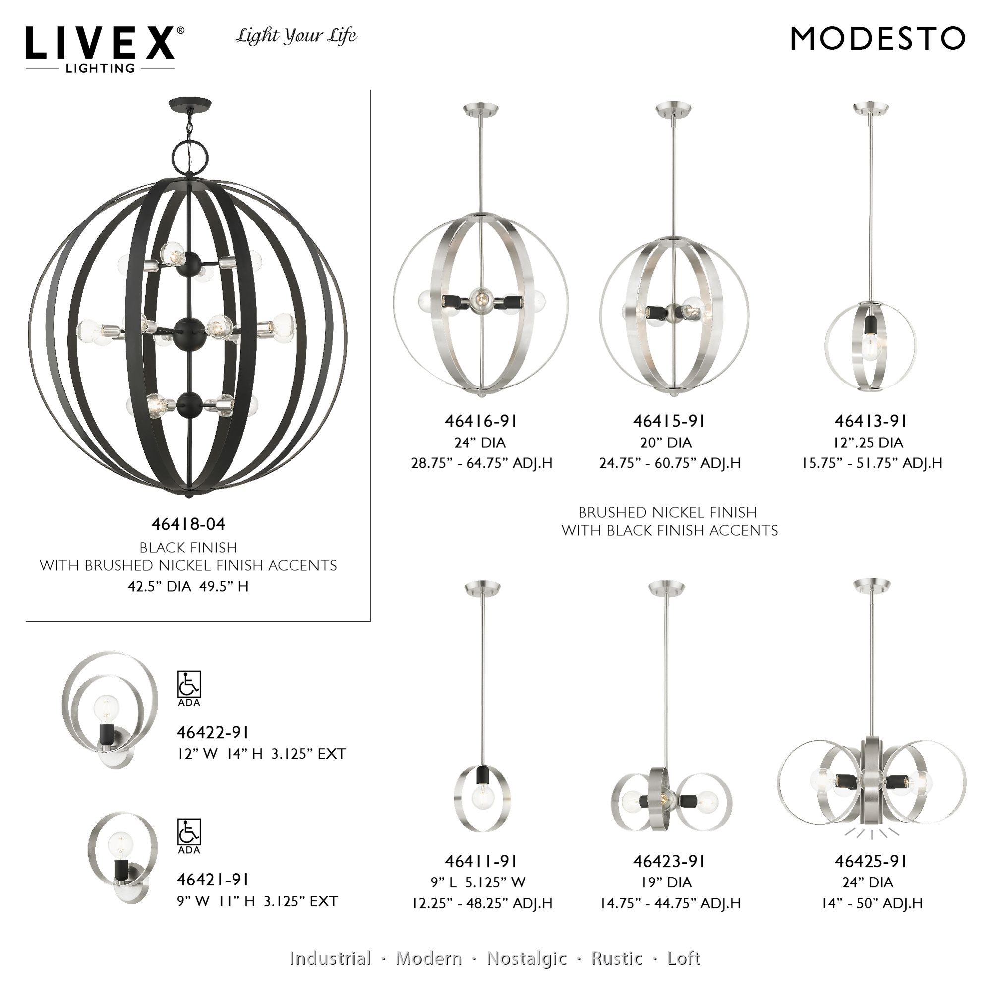 Modesto 1 Light Brushed Nickel ADA Single Sconce