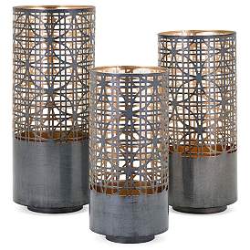 Image1 of Modi Grey & Gold Pierced Iron Lanterns - Set of 3