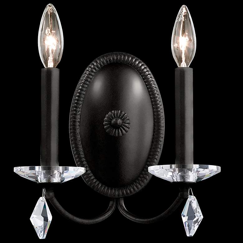 Image 1 Modique 11.5 inchH x 10 inchW 2-Light Crystal Wall Sconce in Ferro Black