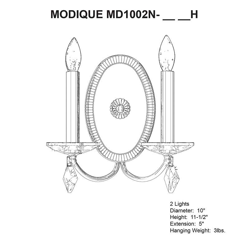 Image 3 Modique 11.5"H x 10"W 2-Light Crystal Wall Sconce in Ferro Black more views
