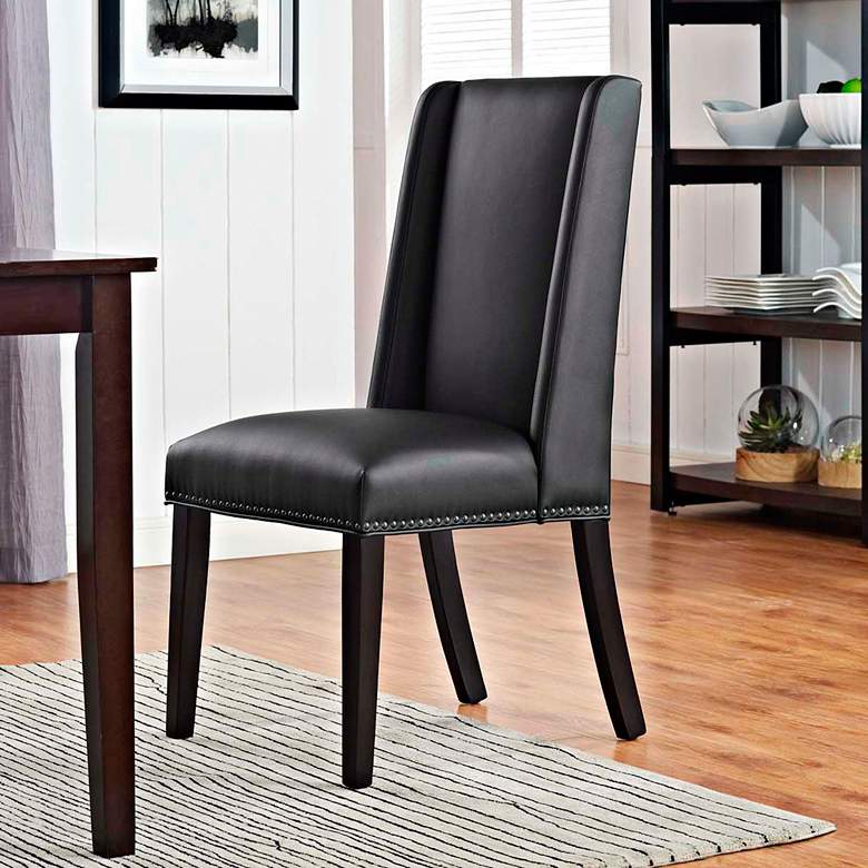Image 1 Modway Baron 19 1/2" Wide Nailhead Trim Black Vinyl Dining Chair