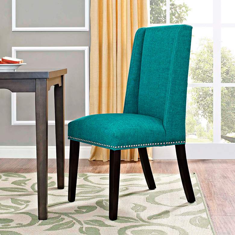 Image 1 Modway Baron 19 1/2" Wide Nailhead Trim Teal Fabric Dining Chair