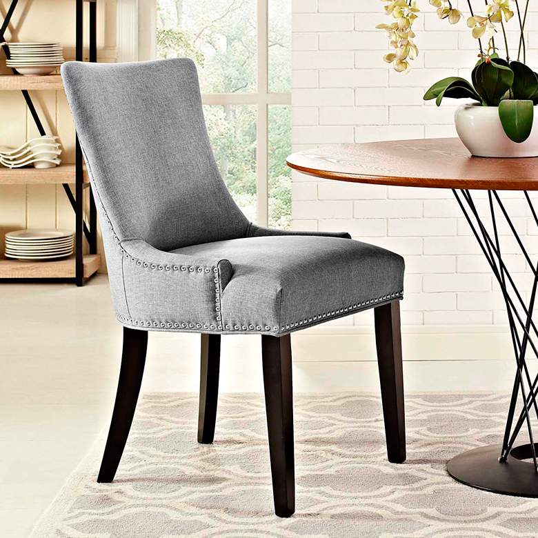 Image 1 Modway Marquis 22" Wide Nailhead Trim Light Gray Fabric Dining Chair