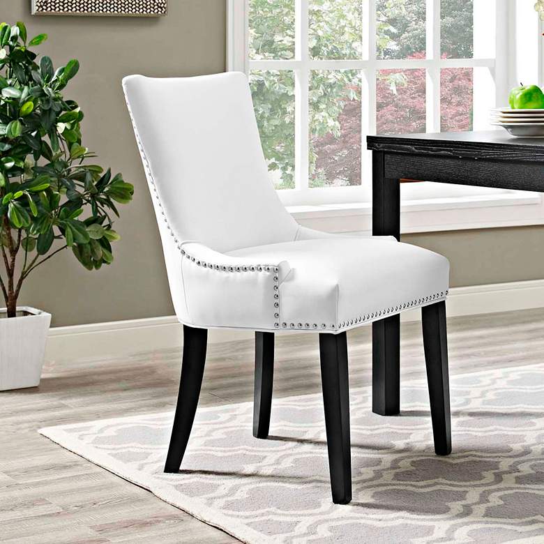 Image 1 Modway Marquis 22" Wide Nailhead Trim White Faux Leather Dining Chair