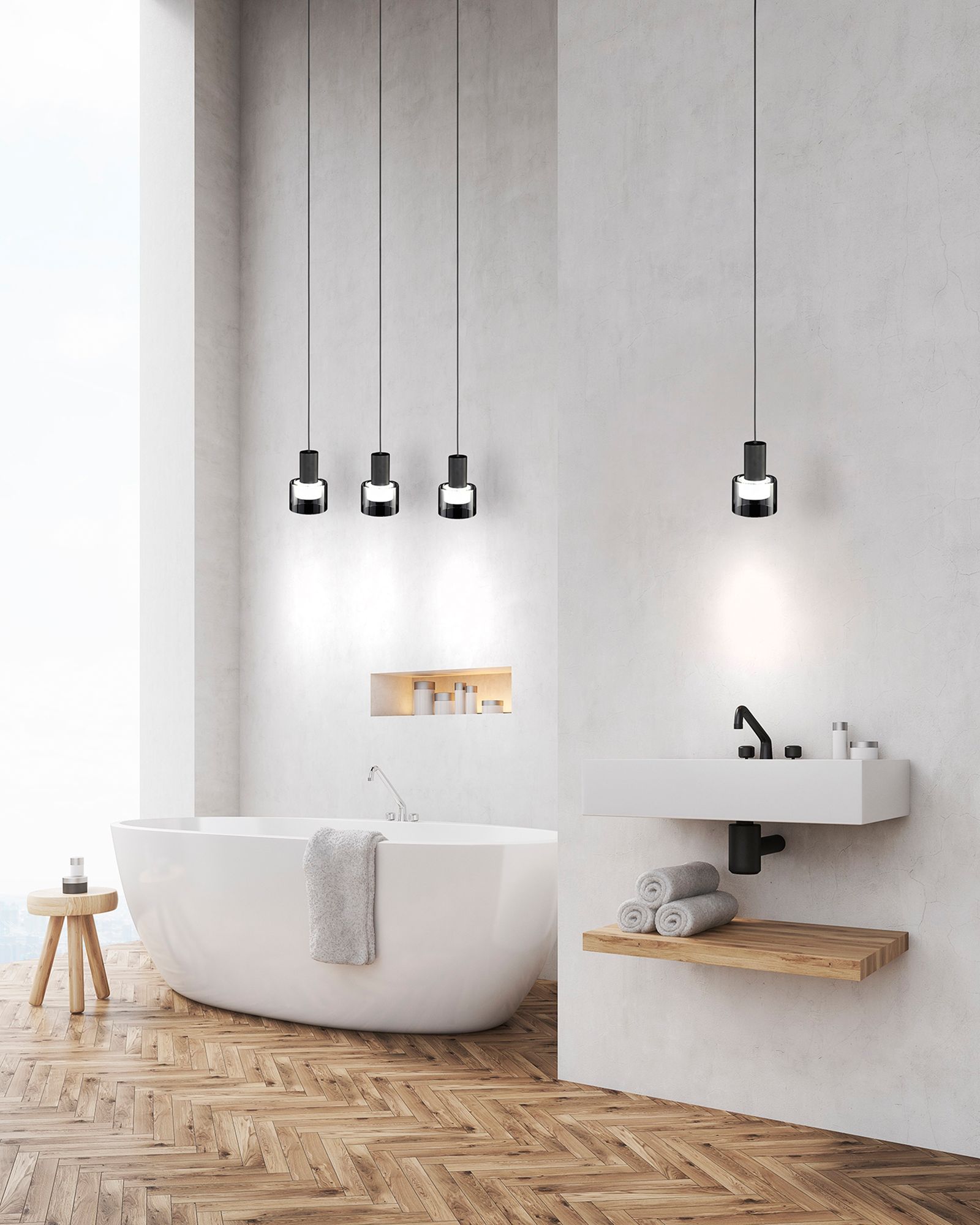 Image 2 Molineros - 3-Light Pendant -Black Finish -  White Interior with Glass more views