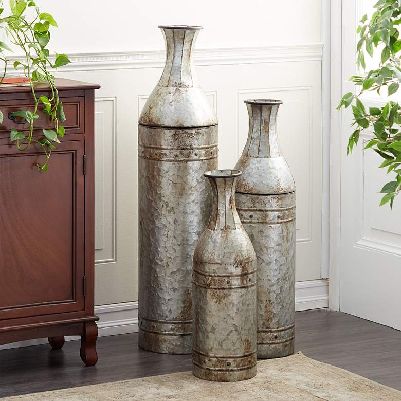 Image 1 Molise 43 inch High Distressed Gray Floor Vases Set of 3