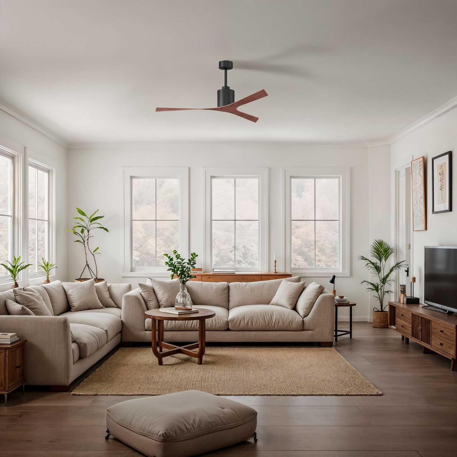 Image 4 Molly 56" Wide Matte Black Ceiling Fan With Walnut Tone Blades more views