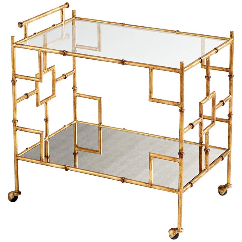 Image 1 Molly Martin 30 inch Wide Gold Leaf Rolling Bar Cart