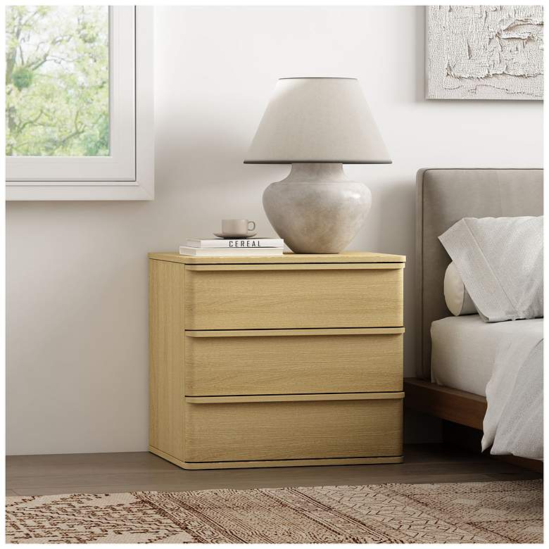 Image 1 Molly Modern Nightstand with 3 Drawers in Natural Oak