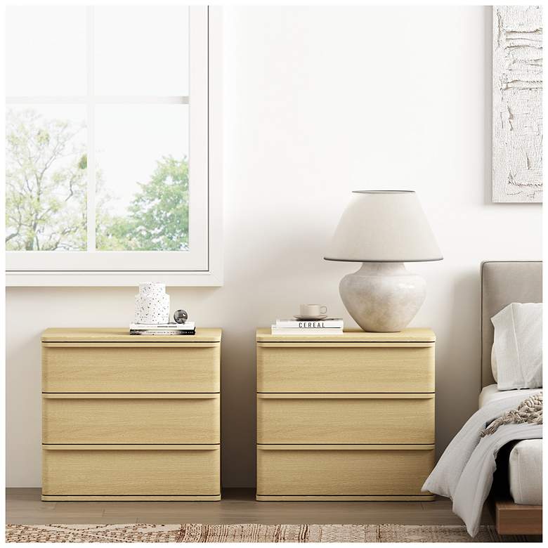 Image 1 Molly Modern Nightstand with 6 Drawers in Natural Oak - Set of 2