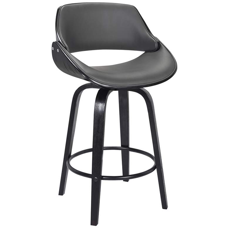 Image 1 Mona 26 in. Swivel Barstool in Black Finish with Gray Faux Leather