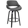Mona 26 in. Swivel Barstool in Black Finish with Gray Faux Leather