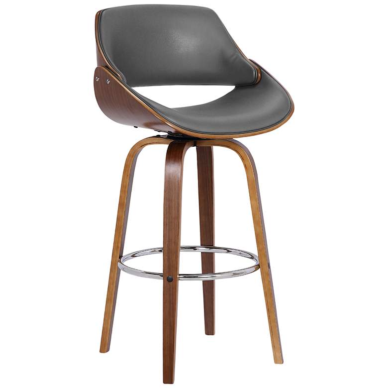 Image 2 Mona 26" High Gray Faux Leather Swivel Counter Stool