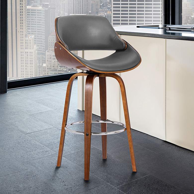 Image 1 Mona 26" High Gray Faux Leather Swivel Counter Stool