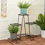 Mona 31" Wide Polished Black Metal Scroll 3-Tier Plant Stand