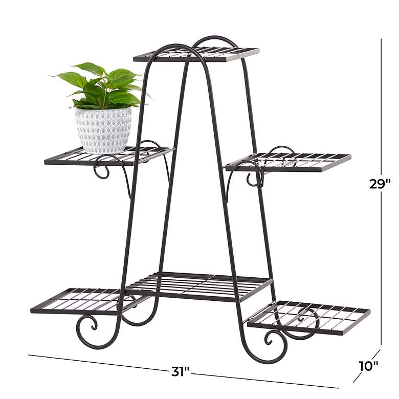 Image 6 Mona 31 inch Wide Polished Black Metal Scroll 3-Tier Plant Stand more views
