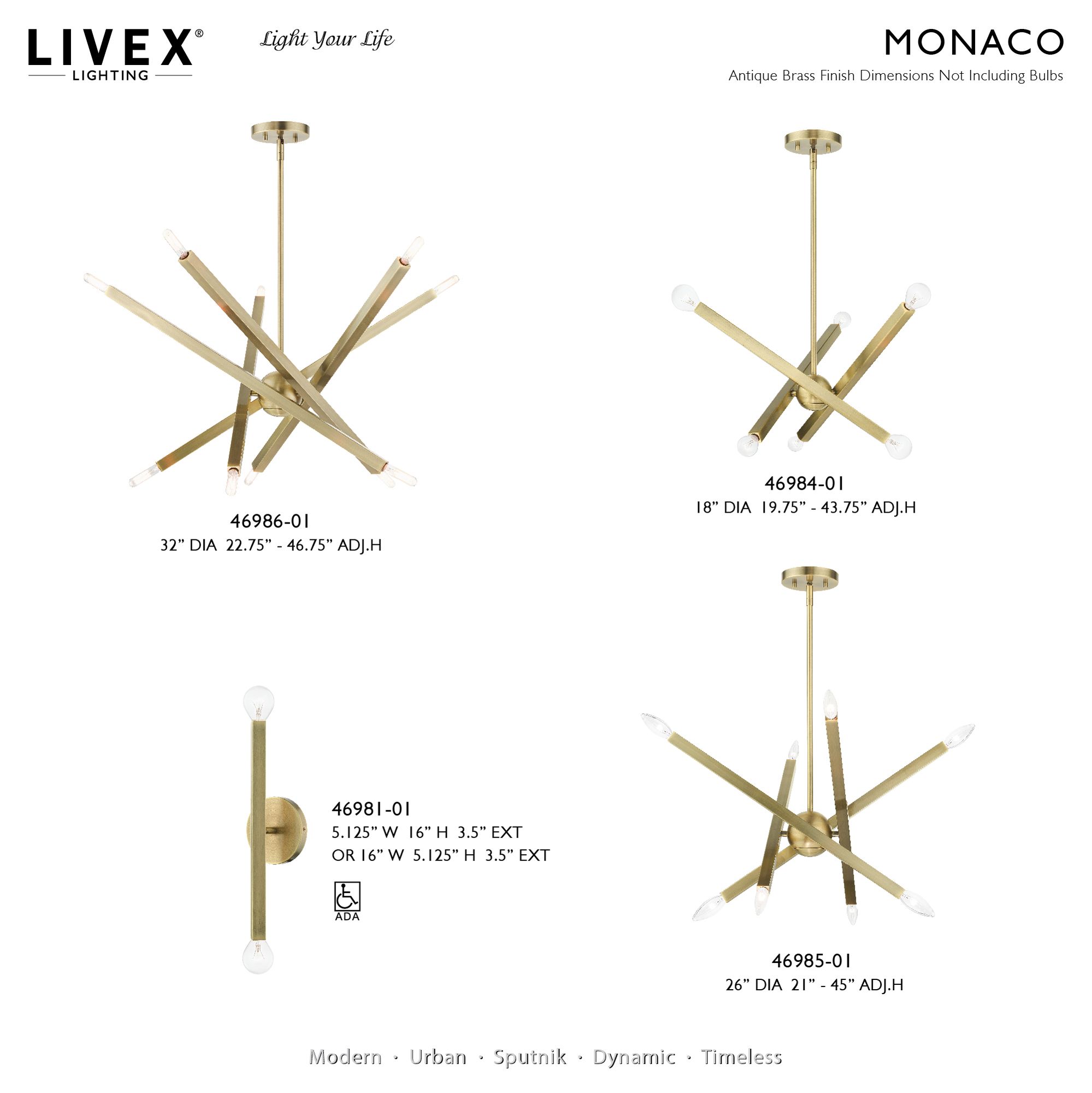 Monaco 10 Light Antique Brass Chandelier