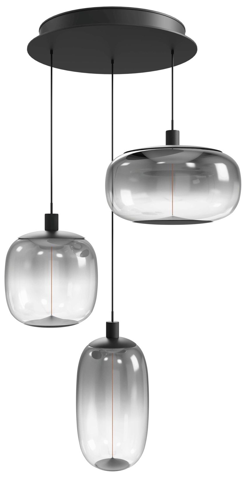Monaco 12"W 3-Light LED Chandelier in Black/Smoked Globes