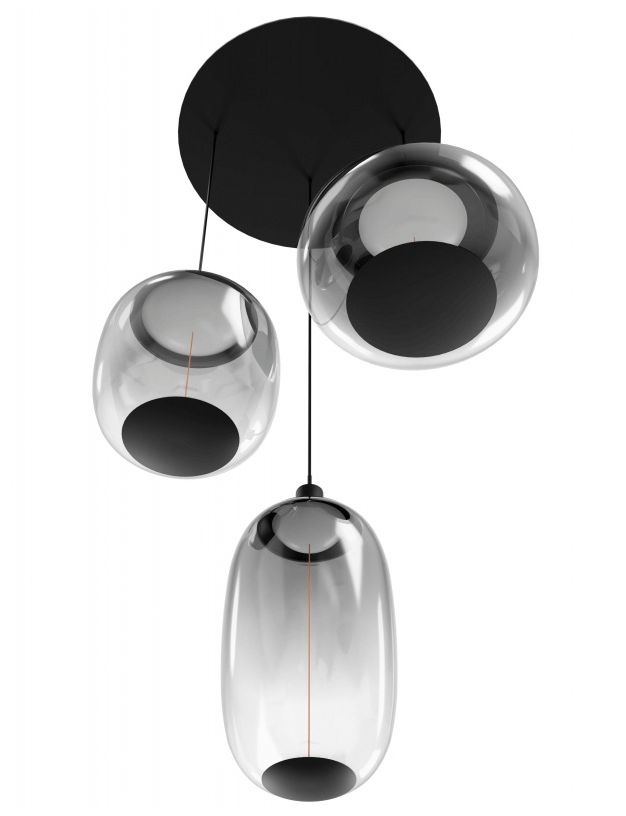 Image 2 Monaco 12"W 3-Light LED Chandelier in Black/Smoked Globes more views