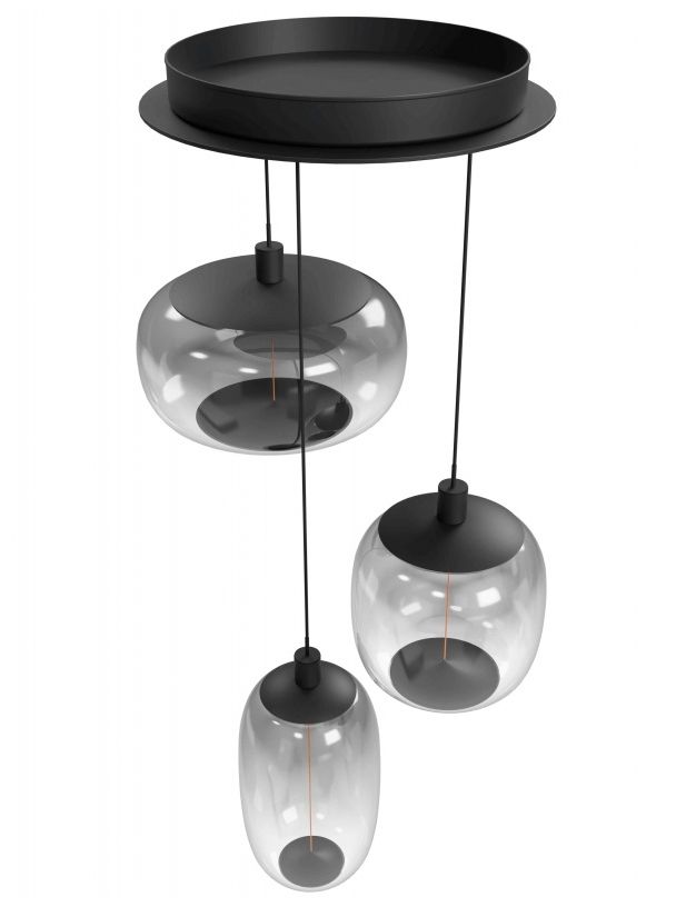 Image 3 Monaco 12"W 3-Light LED Chandelier in Black/Smoked Globes more views