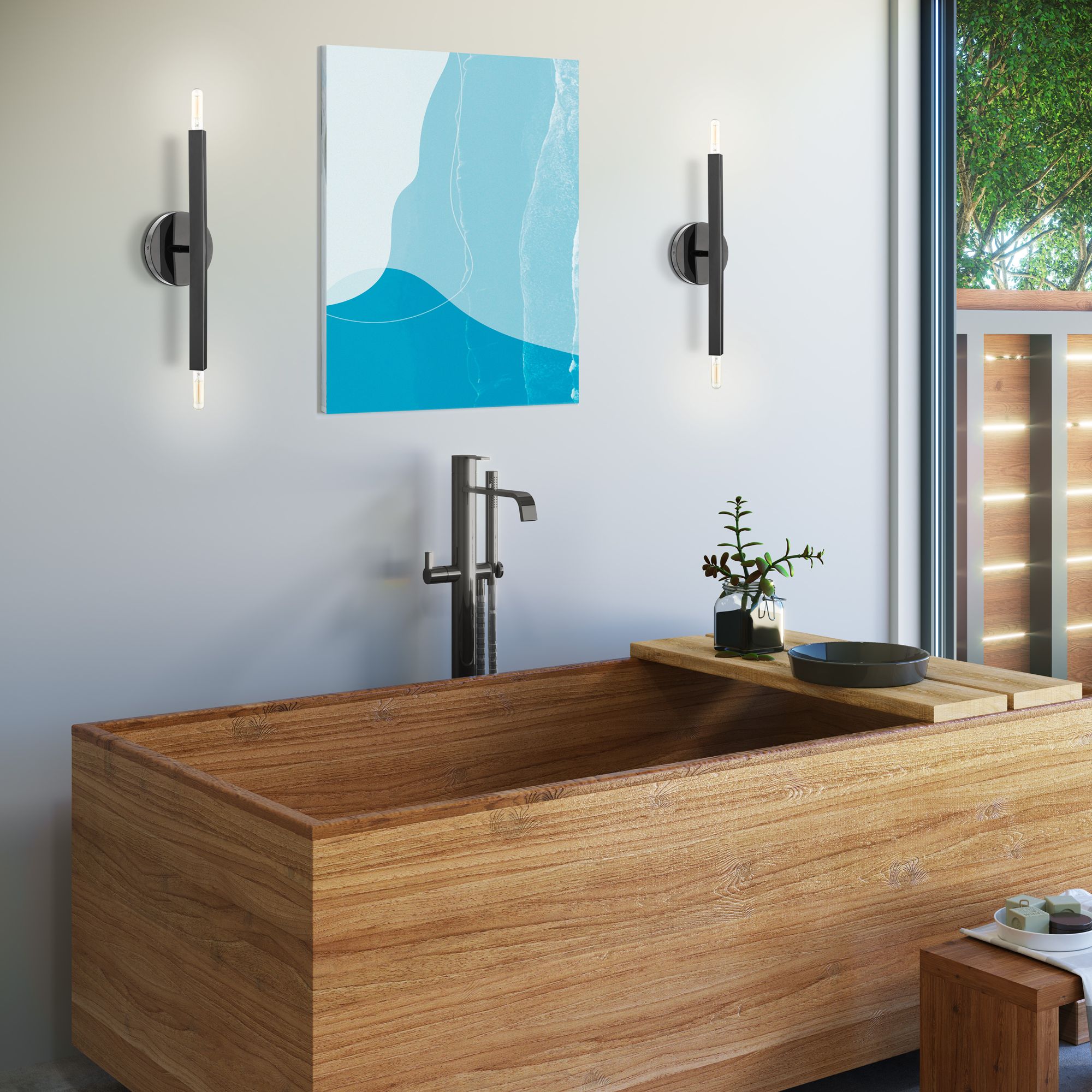 Monaco 2 Light Black Chrome ADA Sconce