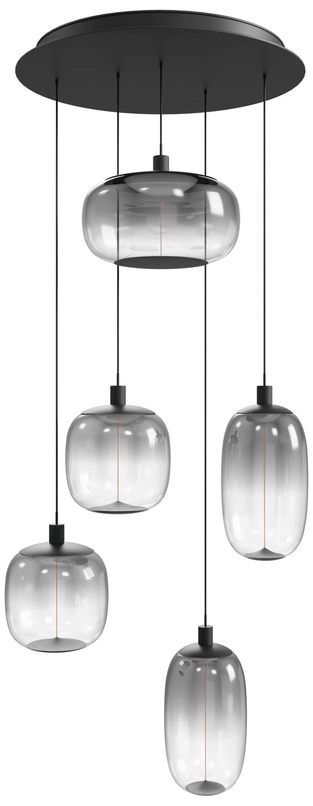 Monaco 20"W 5-Light LED Chandelier in Black/Smoked Globes