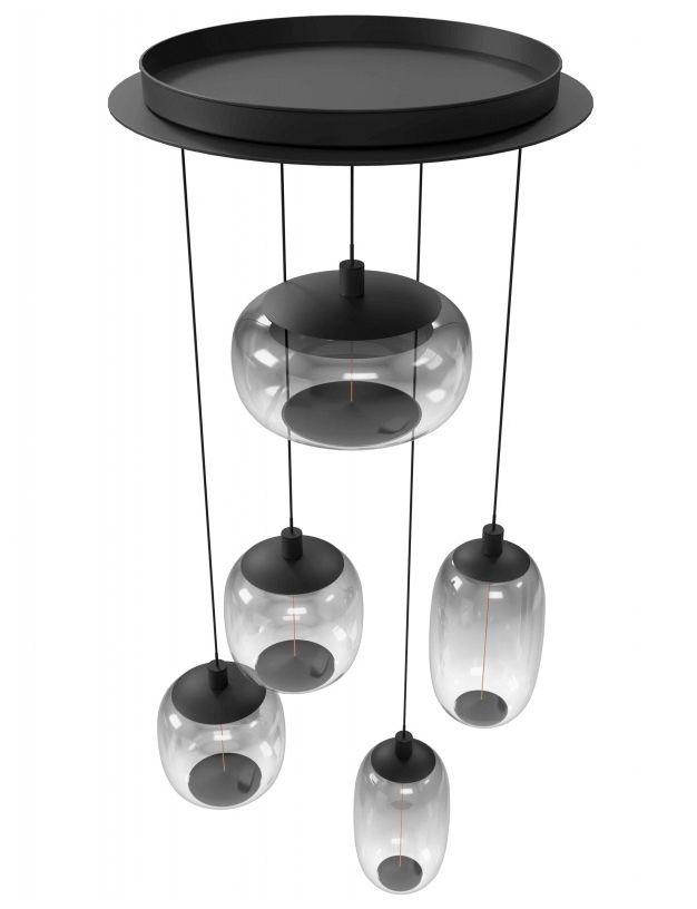 Image 3 Monaco 20"W 5-Light LED Chandelier in Black/Smoked Globes more views