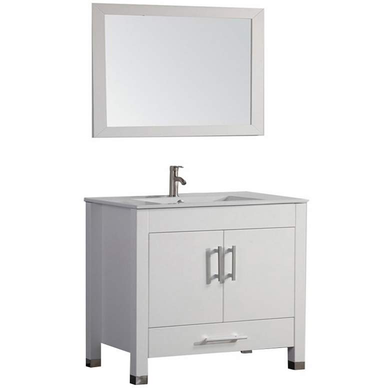 Image 1 Monaco 36 inch White 2-Door Bathroom Vanity and Mirror Set