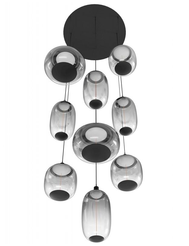 Image 2 Monaco 36"W 9-Light LED Chandelier in Black/Smoked Globes more views